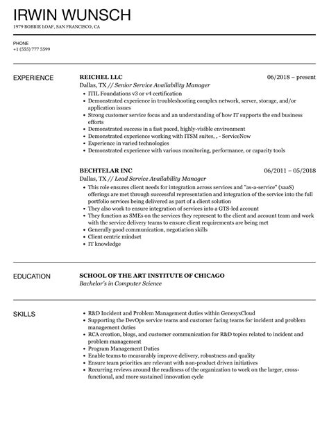 availabilities resume